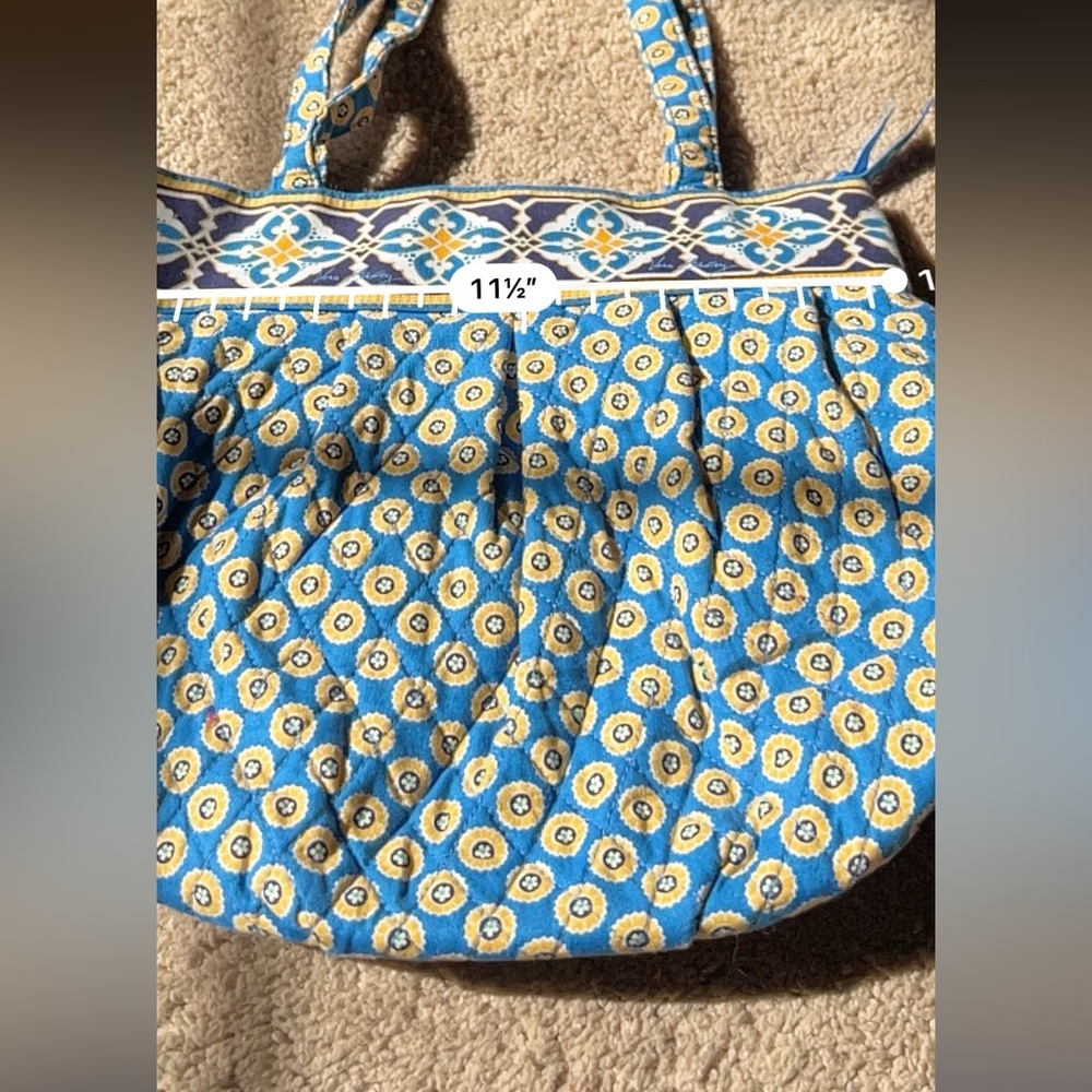 VERA BRADLEY Blue and Yellow Patterned Tote Bag w/ Front Pockets - Picture 7 of 13